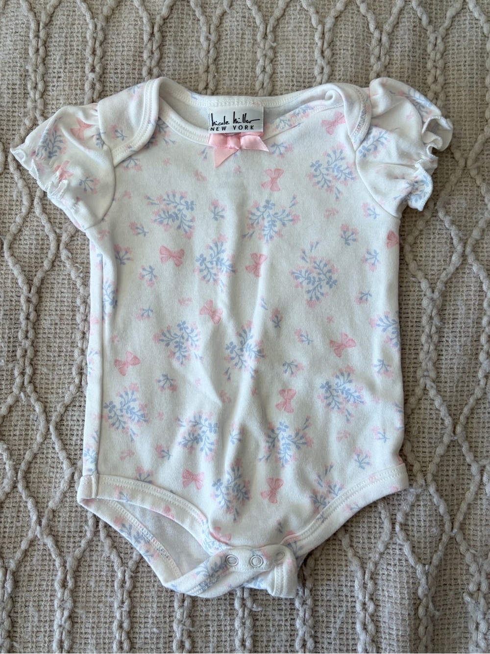 Baby White Floral & Pink Bow One-Piece Bodysuit